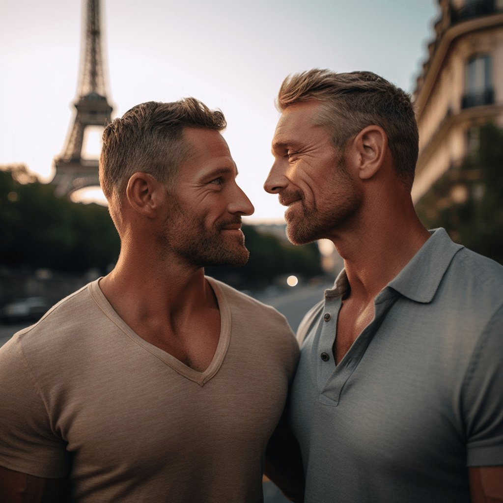 Deux gays, Paris, Tour Eiffel.
