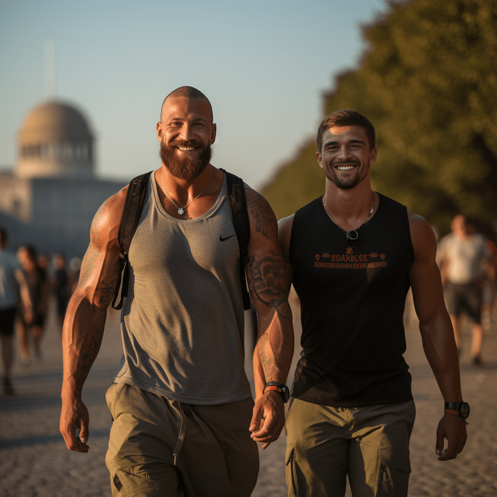 Deux hommes gays explorant Lisbonne en automne.
