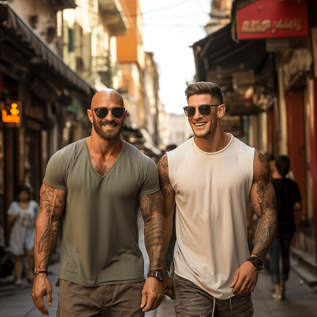 Deux homosexuels se promènent dans une rue de Rio de Janeiro.