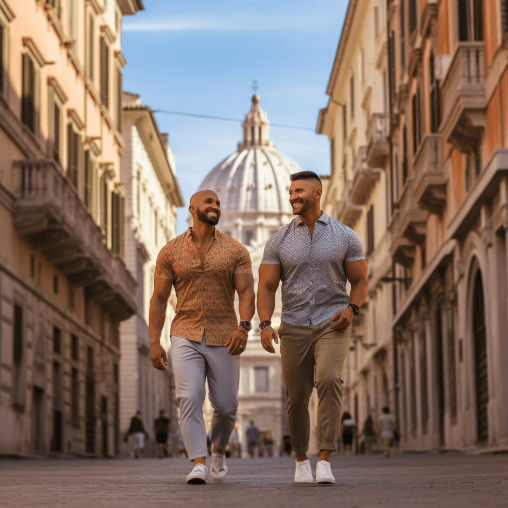 Mots clés utilisés : Rome, rue

Description : Deux hommes déambulant dans les rues de Rome.