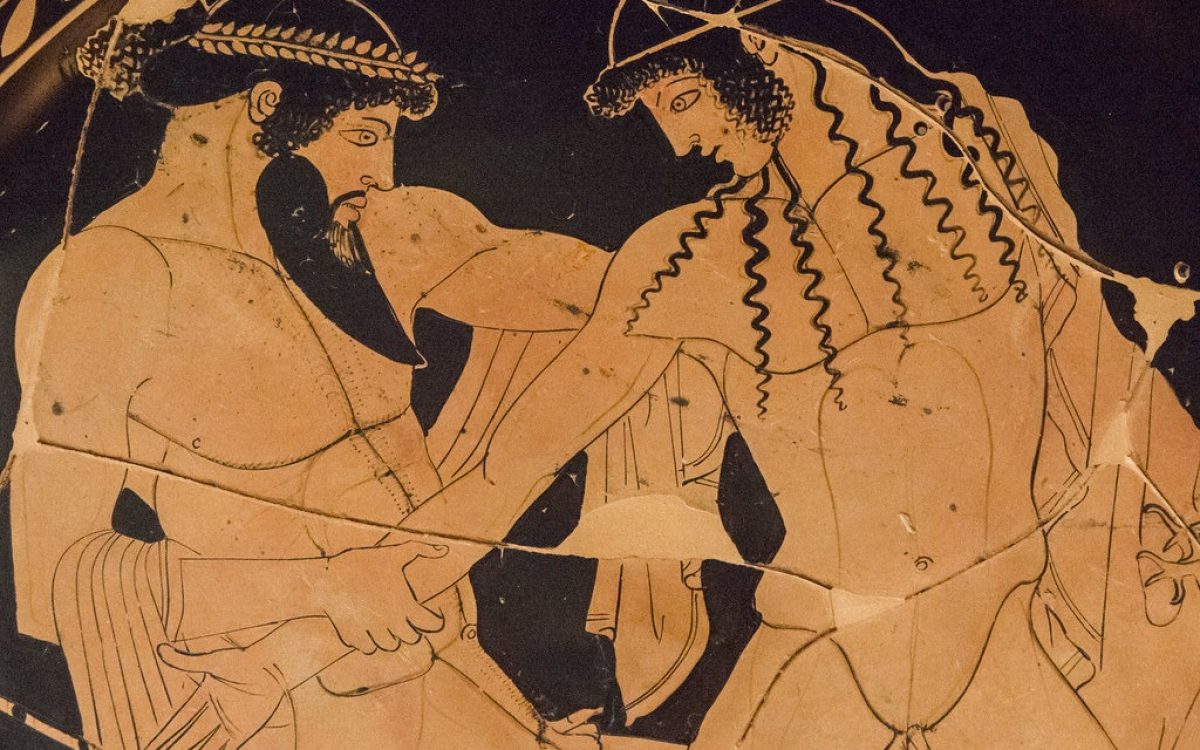 Une peinture de vase représentant une exploration LGBTQ+ de la mythologie grecque antique.