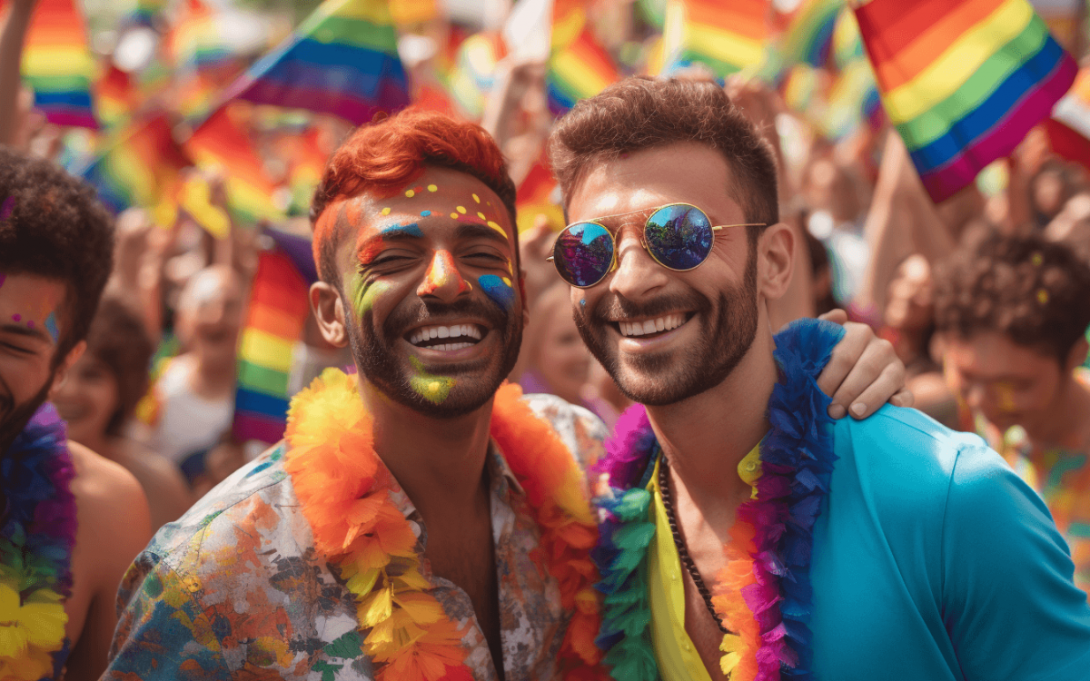 Un groupe d'hommes gays célébrant la fierté à Barcelone.